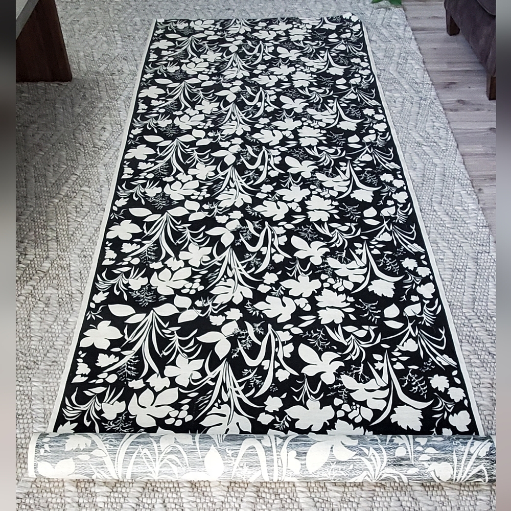 Vintage 1970's NEW Black/Cream Polynesian Floral Fabric, 11.33 yds.
